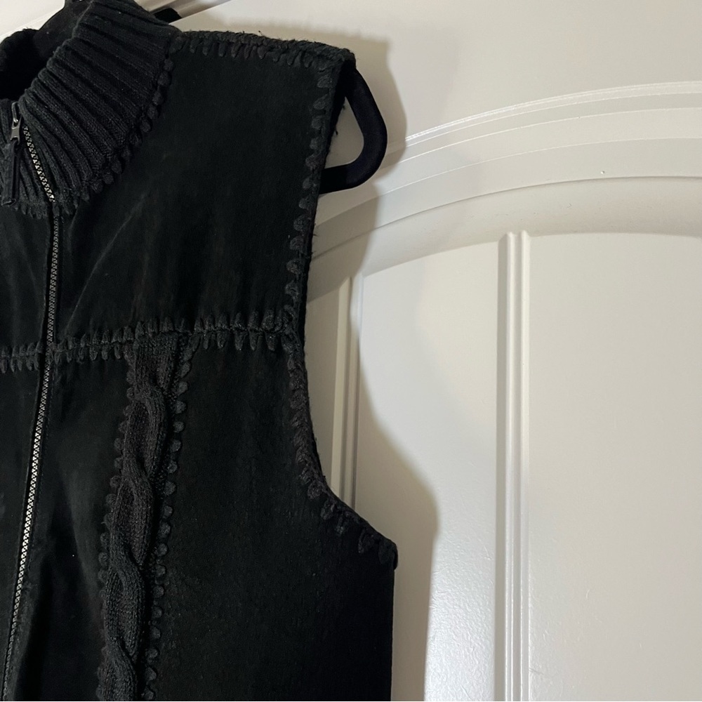 Vintage Black Suede Leather Zip Up Sleeveless Vest Size Large Western 90s Y2K - Picture 2 of 5